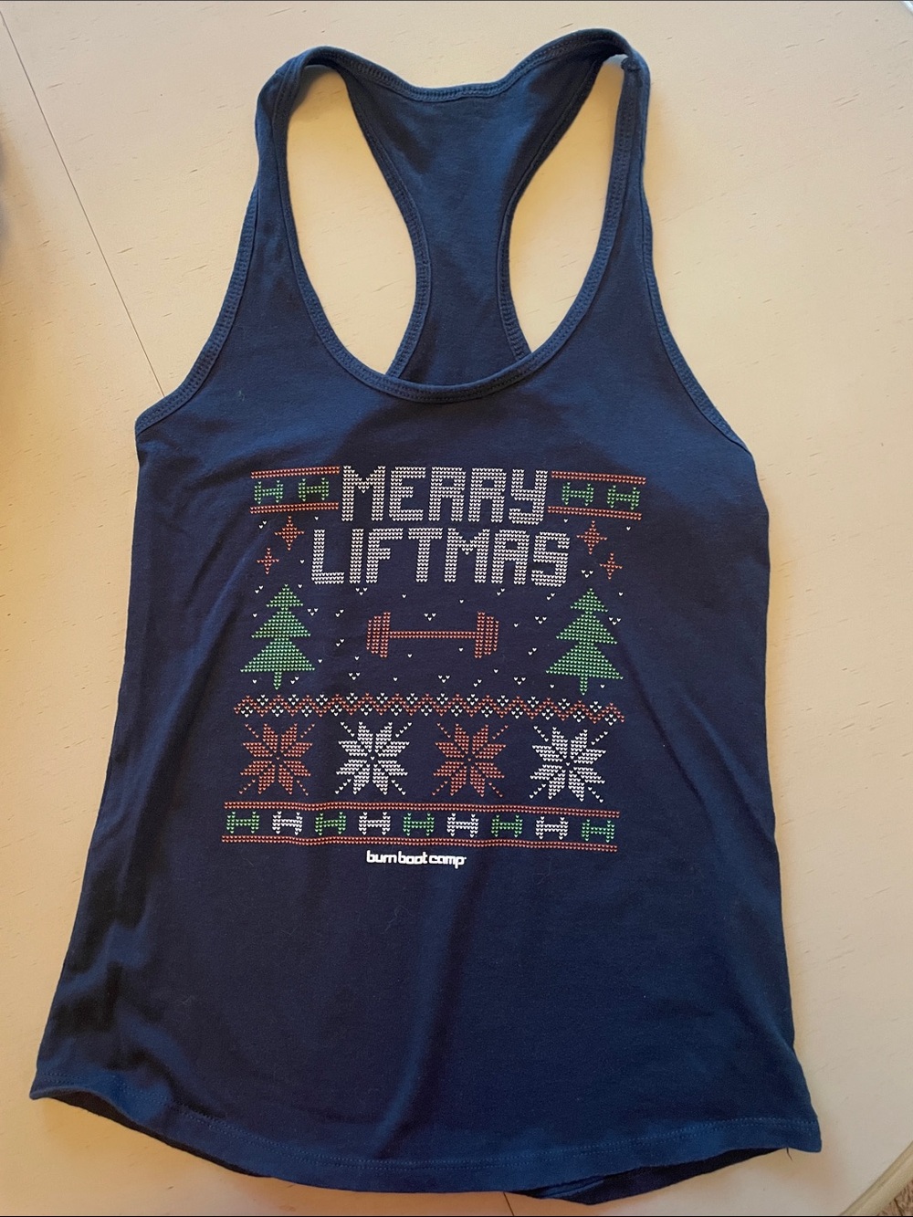 Burn boot camp bootcamp Merry Liftmas Navy Holiday Tank Top mediu